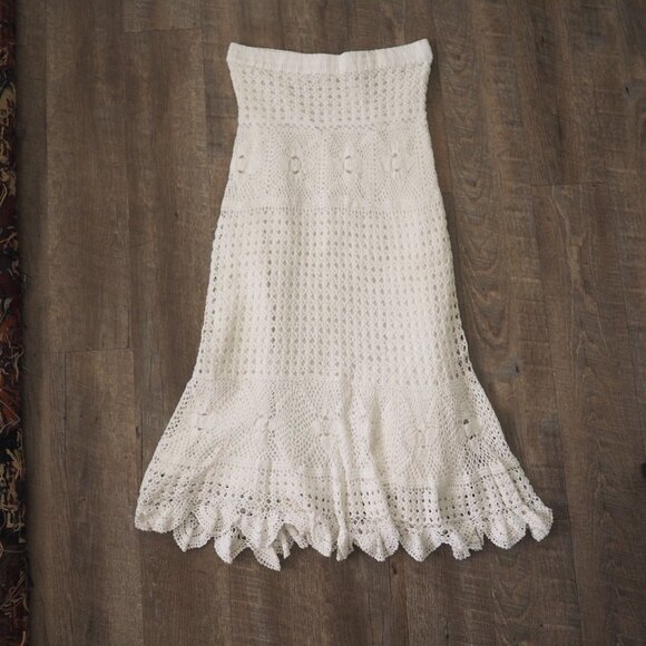 Boston Proper hippie Boho White Crochet drawstring stretch waist Skirt sz M - Picture 7 of 8